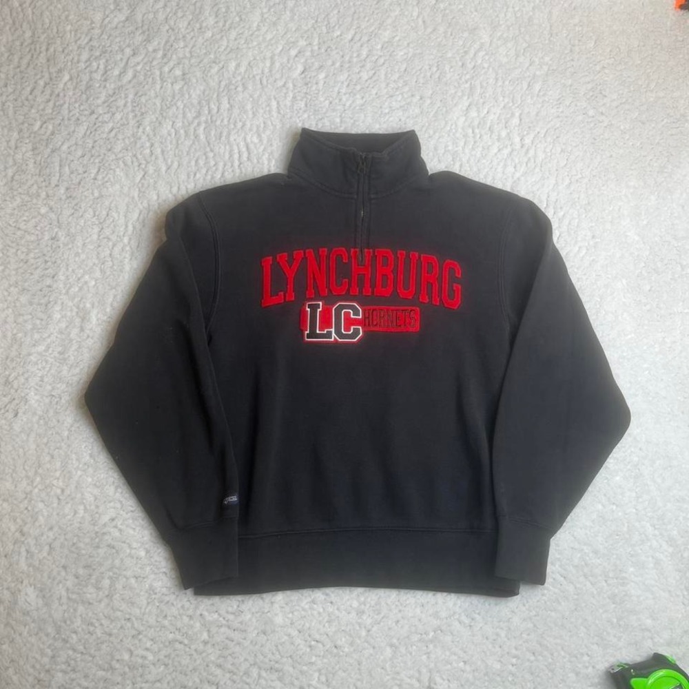 Y2K Jansport Lynchburg men's black and red quarter zip sweatshirt collegiate‎ s